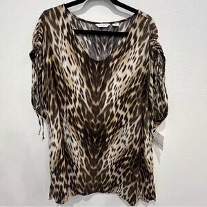 Liz Claiborne Woman Size 2X Animal Print string Short Sleeve Oversized